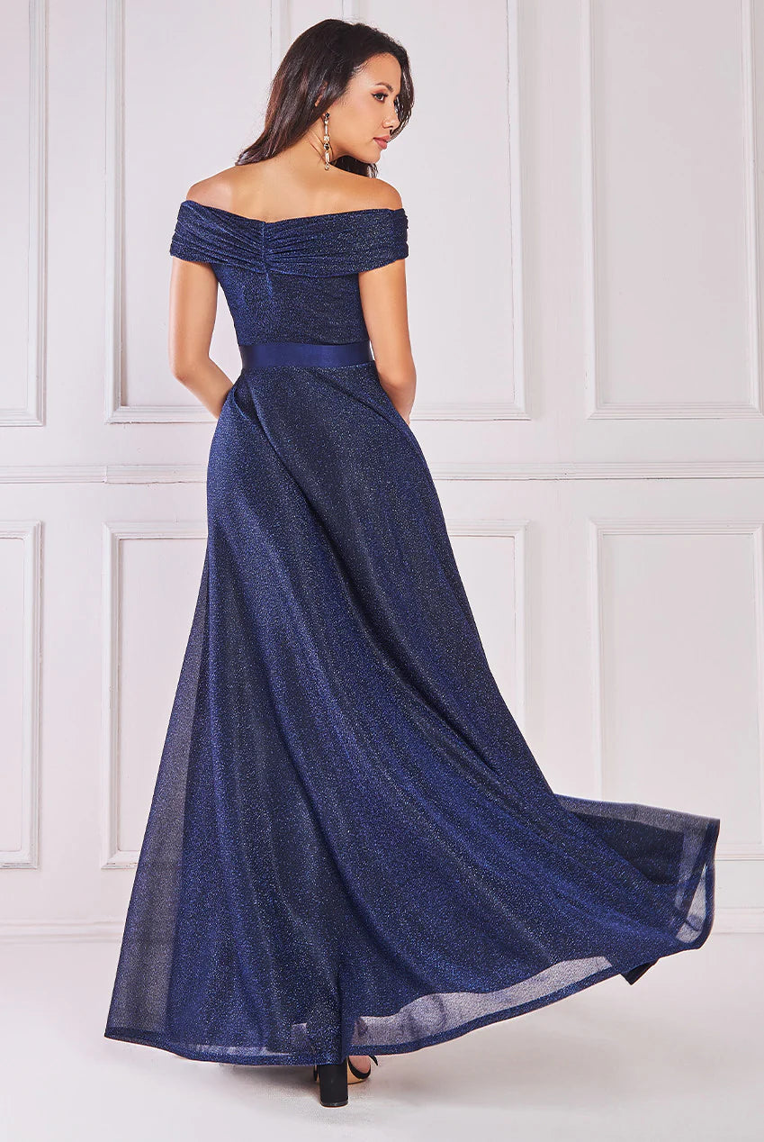 CITY GODDESS BARDOT PLEATED SKIRT MAXI DRESS