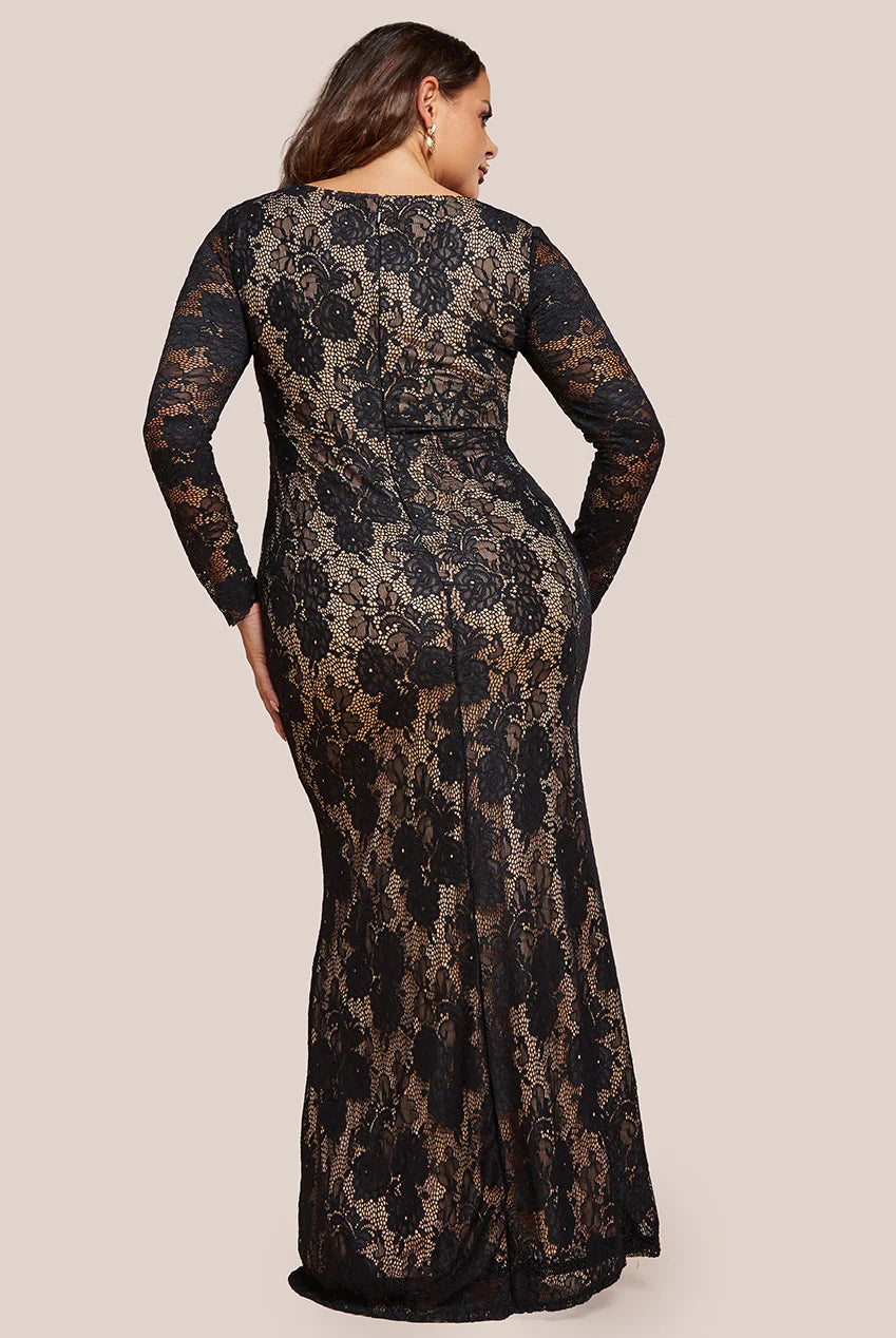 GODDIVA PLUS SCALLOPED LACE CORSET BODICE MAXI DRESS