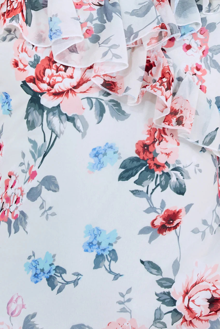 GODDIVA FLORAL PRINTED CHIFFON RUFFLE MAXI DRESS