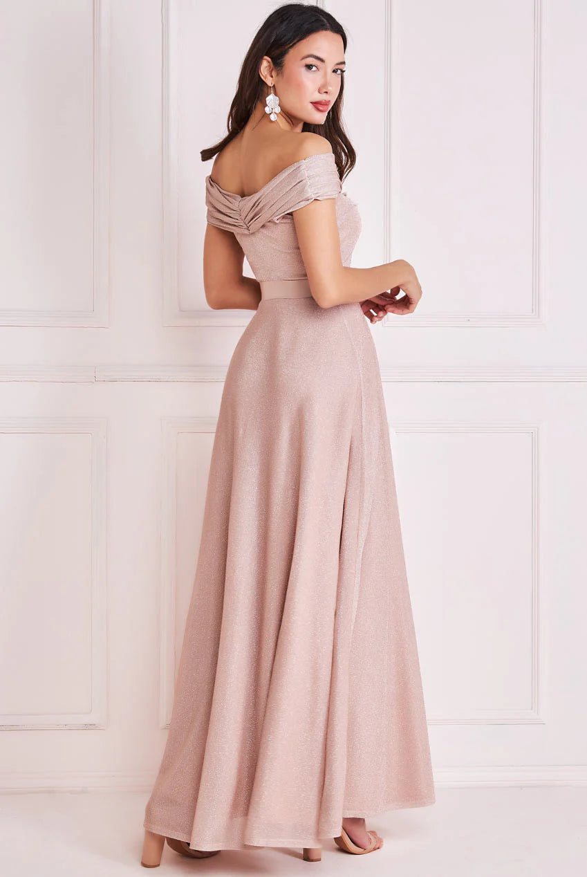CITY GODDESS BARDOT PLEATED SKIRT MAXI DRESS